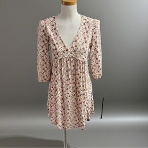 Jane and Delancey Cream Floral Long Sleeve Mini Bohemian Inspired Dress Sz S
